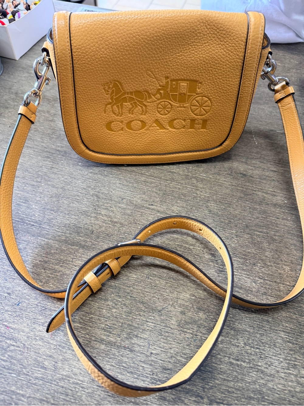 COACH Pebbled Leather Crossbody Bag in Tan/Golden Brown